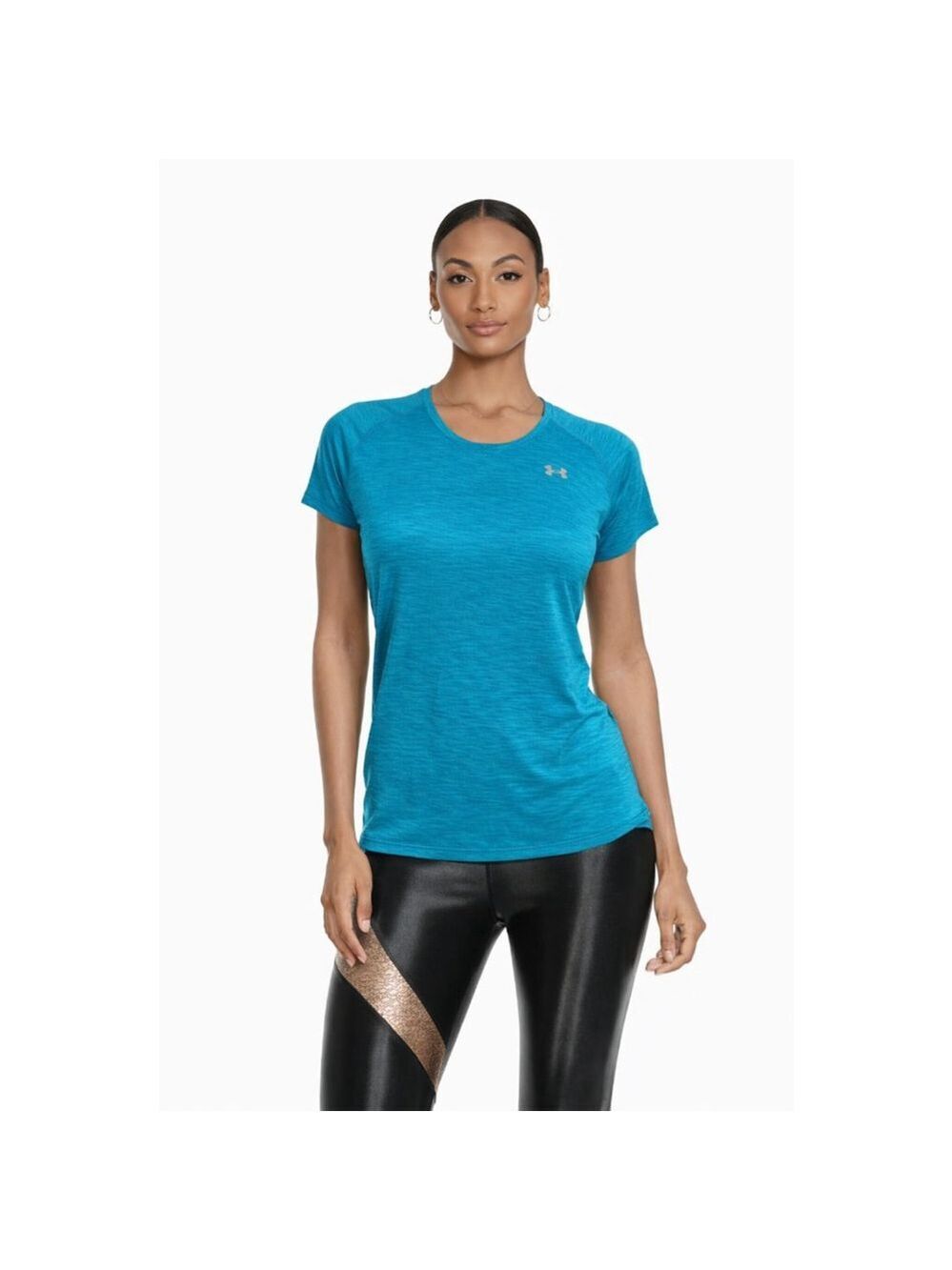 Under Armour HeatGear Workout Tee XS Blue Teal Semi Fitted NWOT